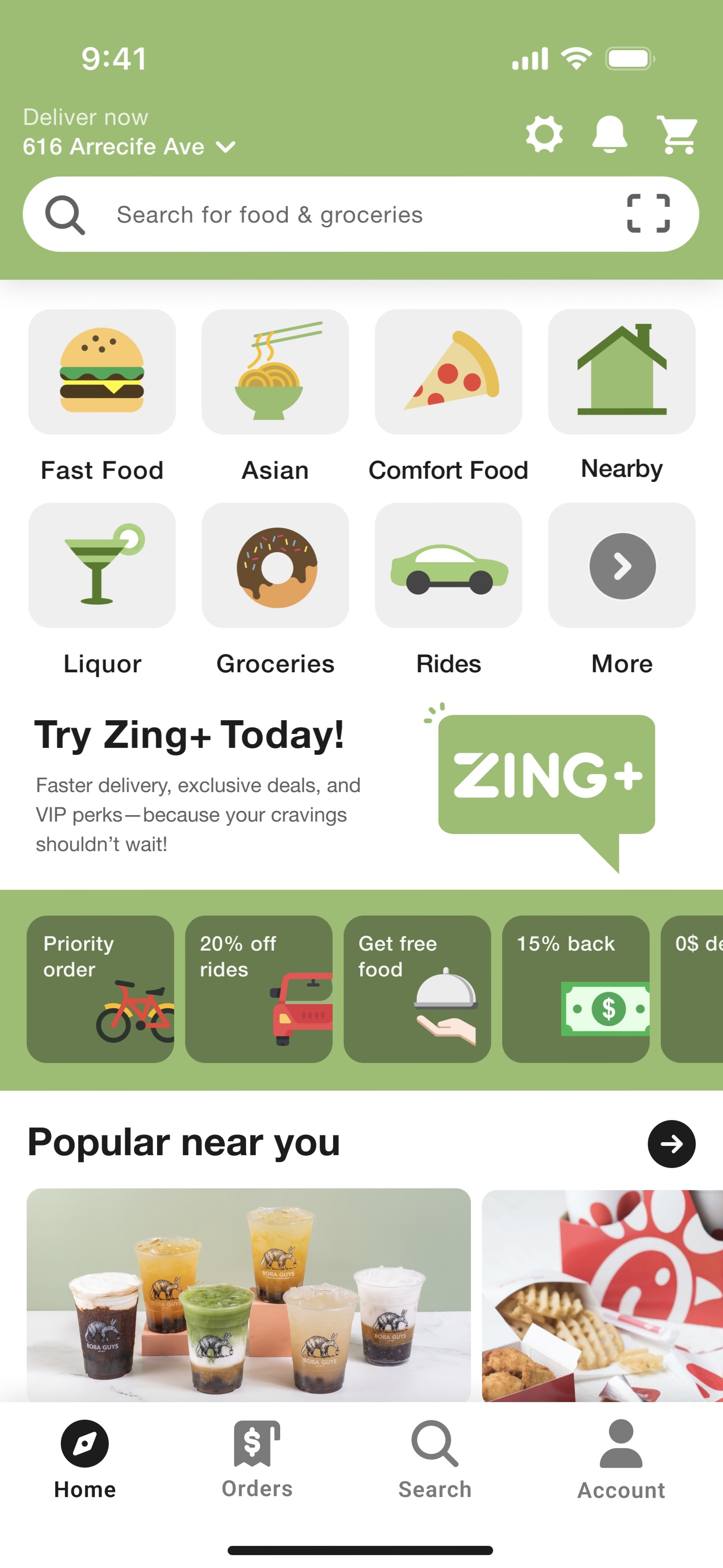 Zing Home Screen